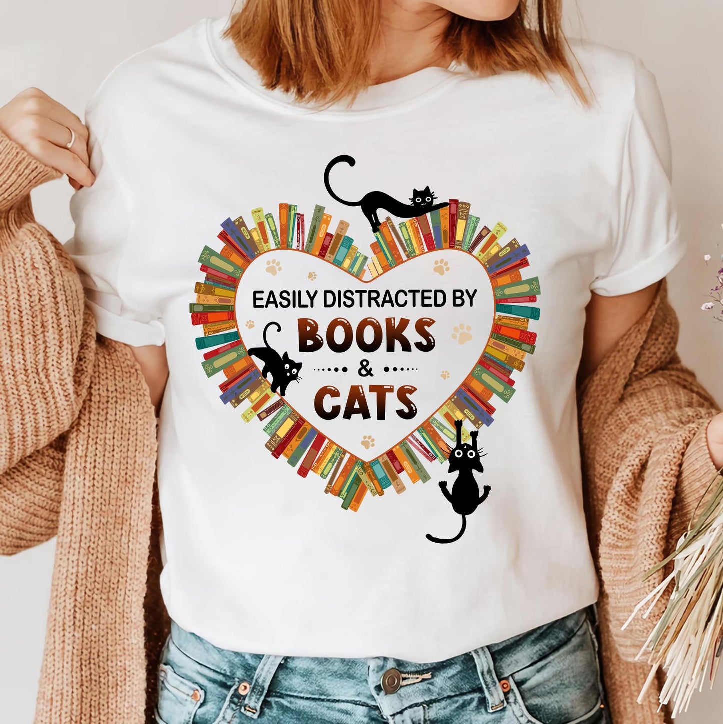 Easily Distracted By Books And Cats Book Lover Gift TSW213