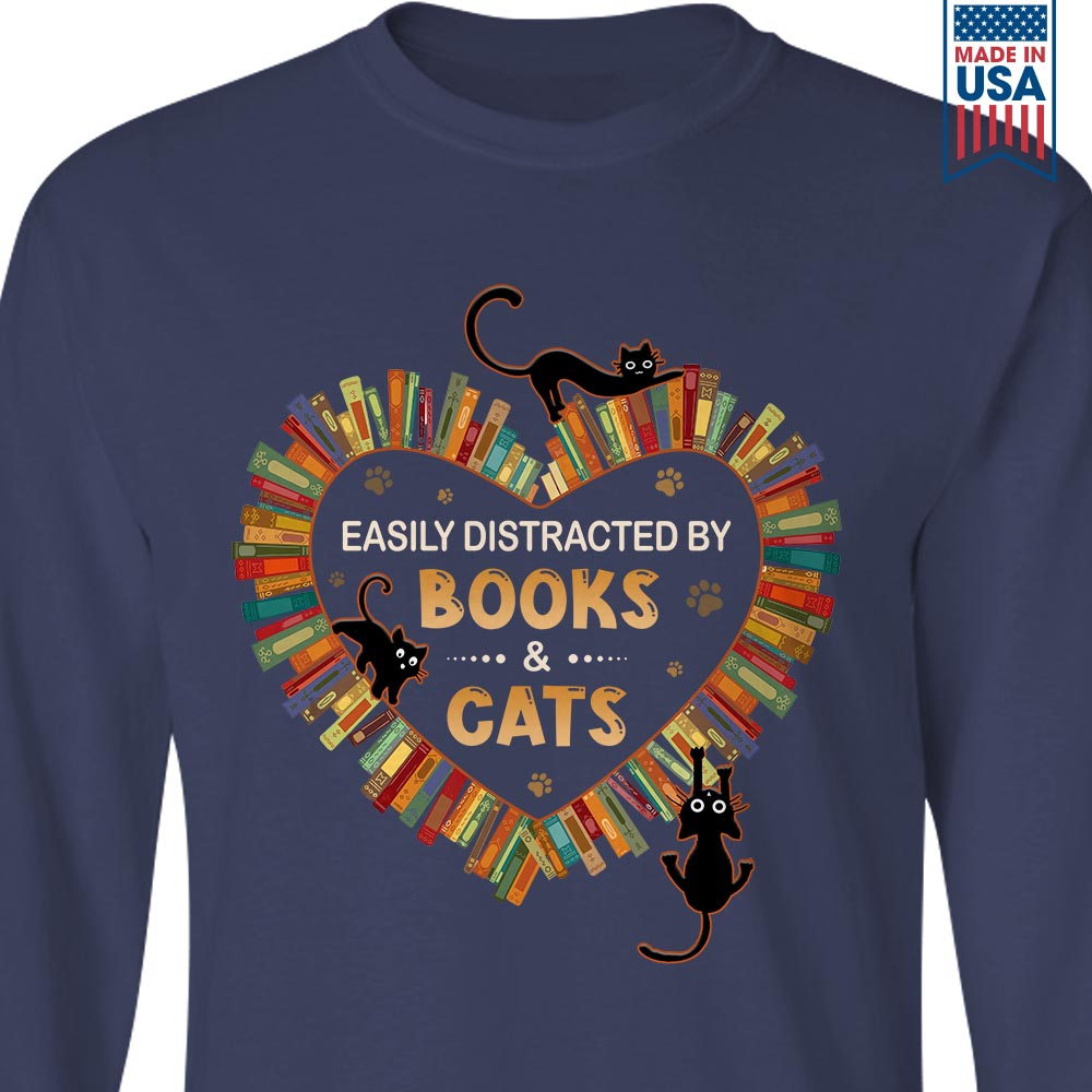 Easily Distracted By Books And Cats Book Lover Gift LSB214