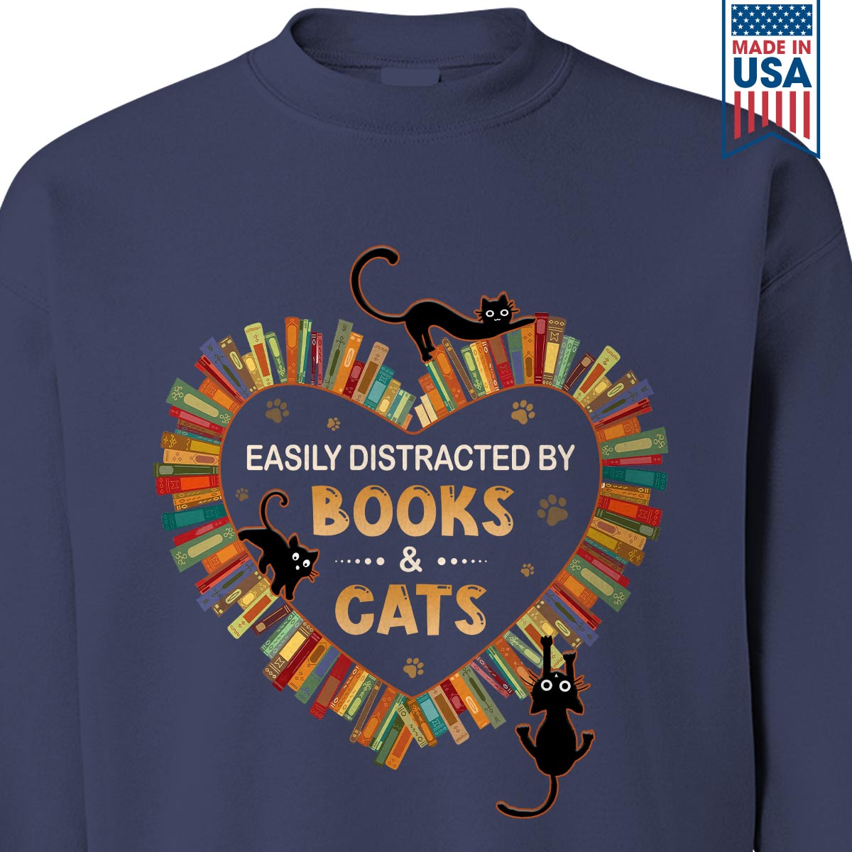 Easily Distracted By Books And Cats Book Lover Gift SWB214