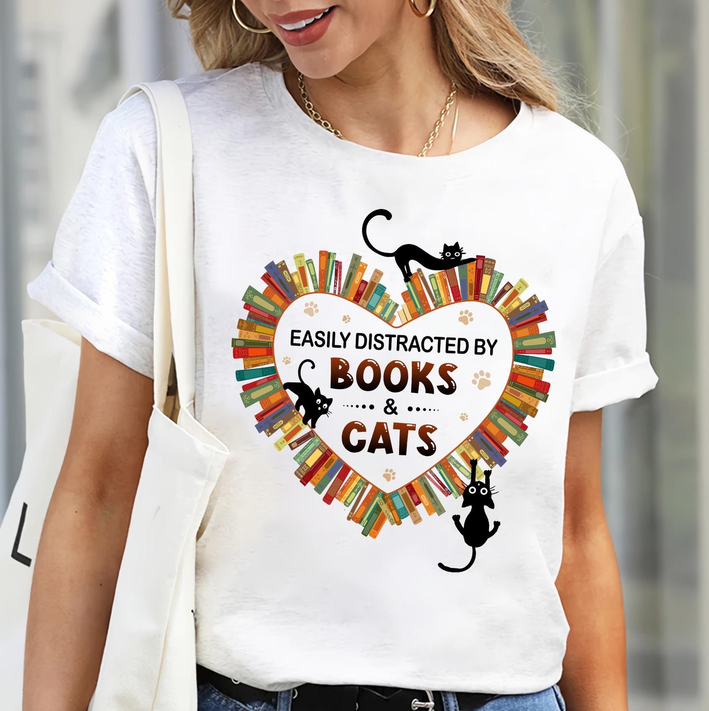 Easily Distracted By Books And Cats Book Lover Gift TSW213