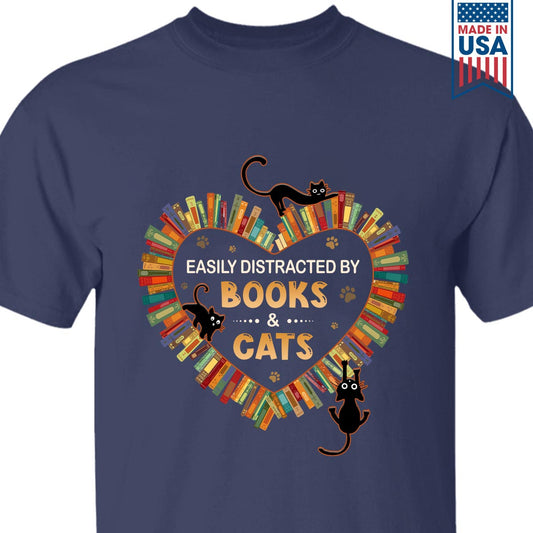 Easily Distracted By Books And Cats Book Lover Gift TSB214