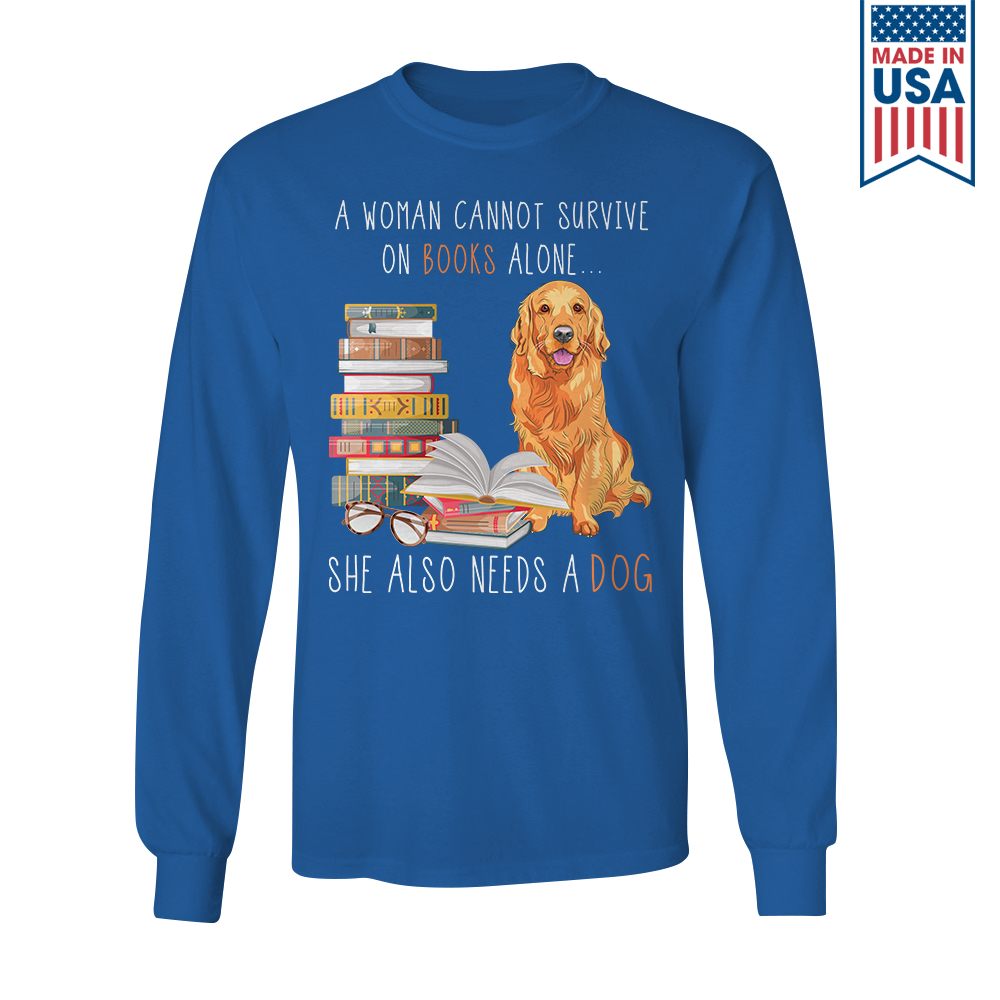 A Woman Cannot Survive On Books Alone She Also Needs A Golden Retriever Dog Book Lover Gift LSB172