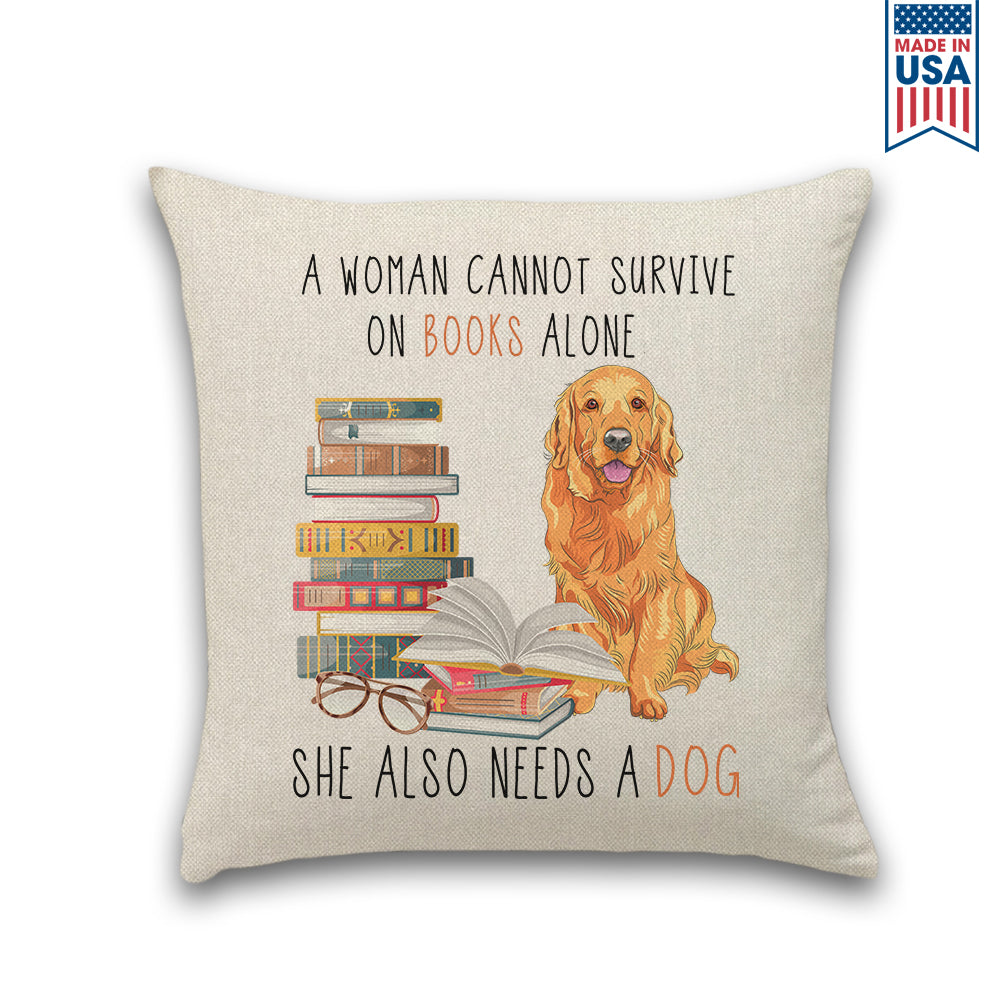 A Woman Cannot Survive On Books Alone She Also Needs A Golden Retriever Dog Book Lover Gift PIL171