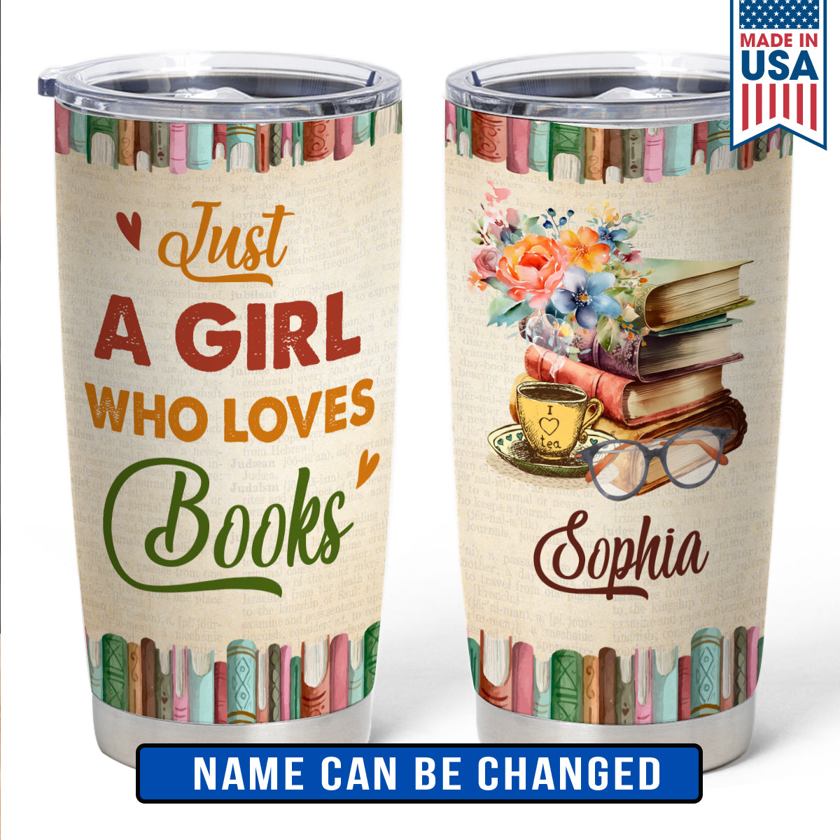 Just A Girl Who Loves Books Personalized Curved Tumbler 20oz Book Lovers Gift SCT09