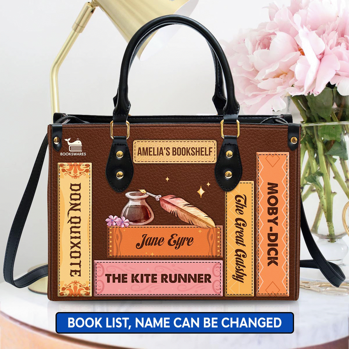 Custom Bookshelf Leather Handbag Book Lovers Gift LHBH01