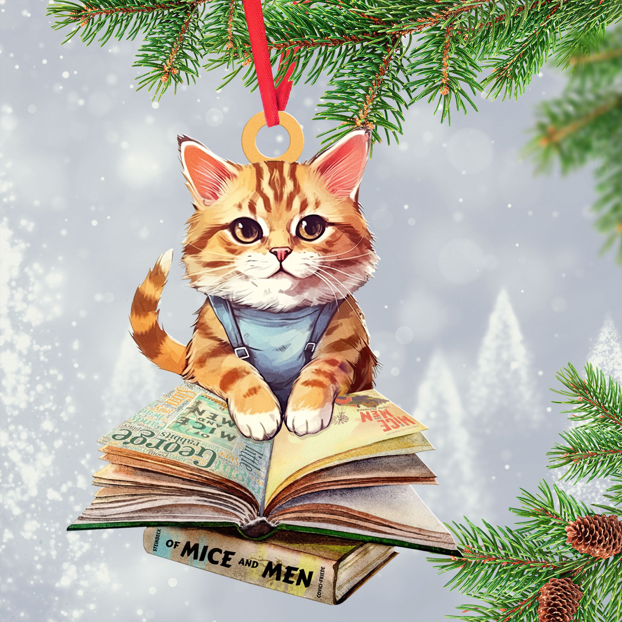 Christmas Ornament Book Lovers Gift - Cats Reads Of Mice and Men ORN68