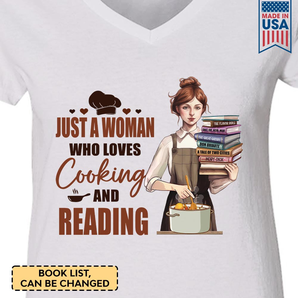 Custom Bookshelf Just A Woman Who Loves Cooking And Reading Book Lovers Gift TSVWH113