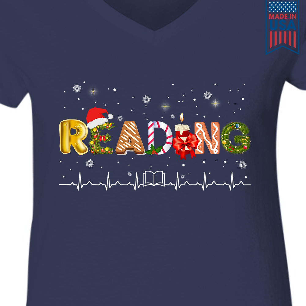 Christmas Reading Book Lover Gift Women's V-neck T-shirt TSVB254