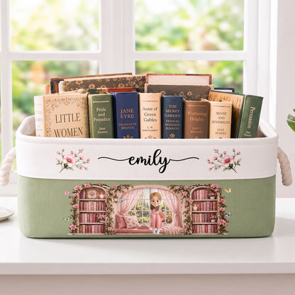 Happiness Is A Room Full Of Books Gift For Book Lover - Personalized Storage Basket