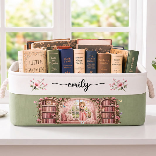 Happiness Is A Room Full Of Books Gift For Book Lover - Personalized Storage Basket