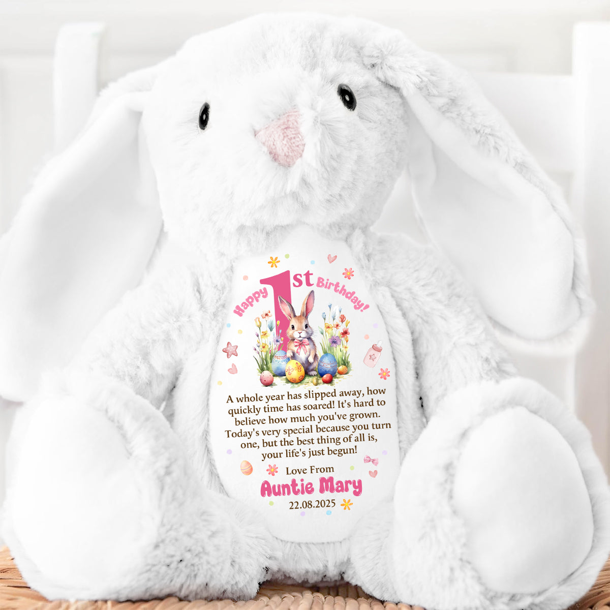 Happy 1st Birthday - Personalized Stuffed Bunny