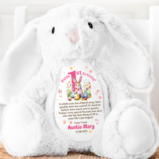 Happy 1st Birthday - Personalized Stuffed Bunny