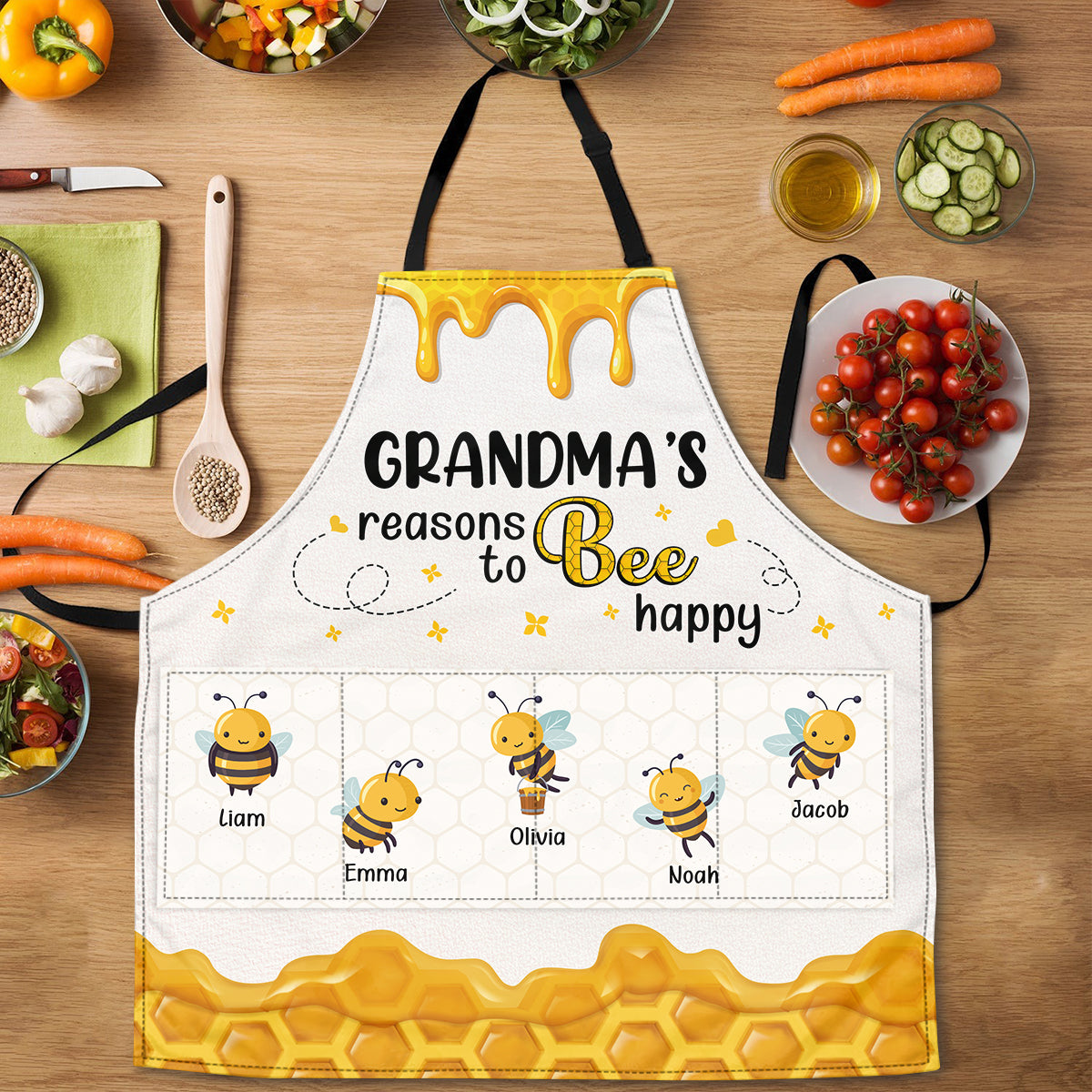 Grandma's Reasons To Bee Happy - Personalized Apron With Packet