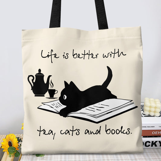 Life Is Better With Tea, Cats And Books Book Lovers Gift TBW35