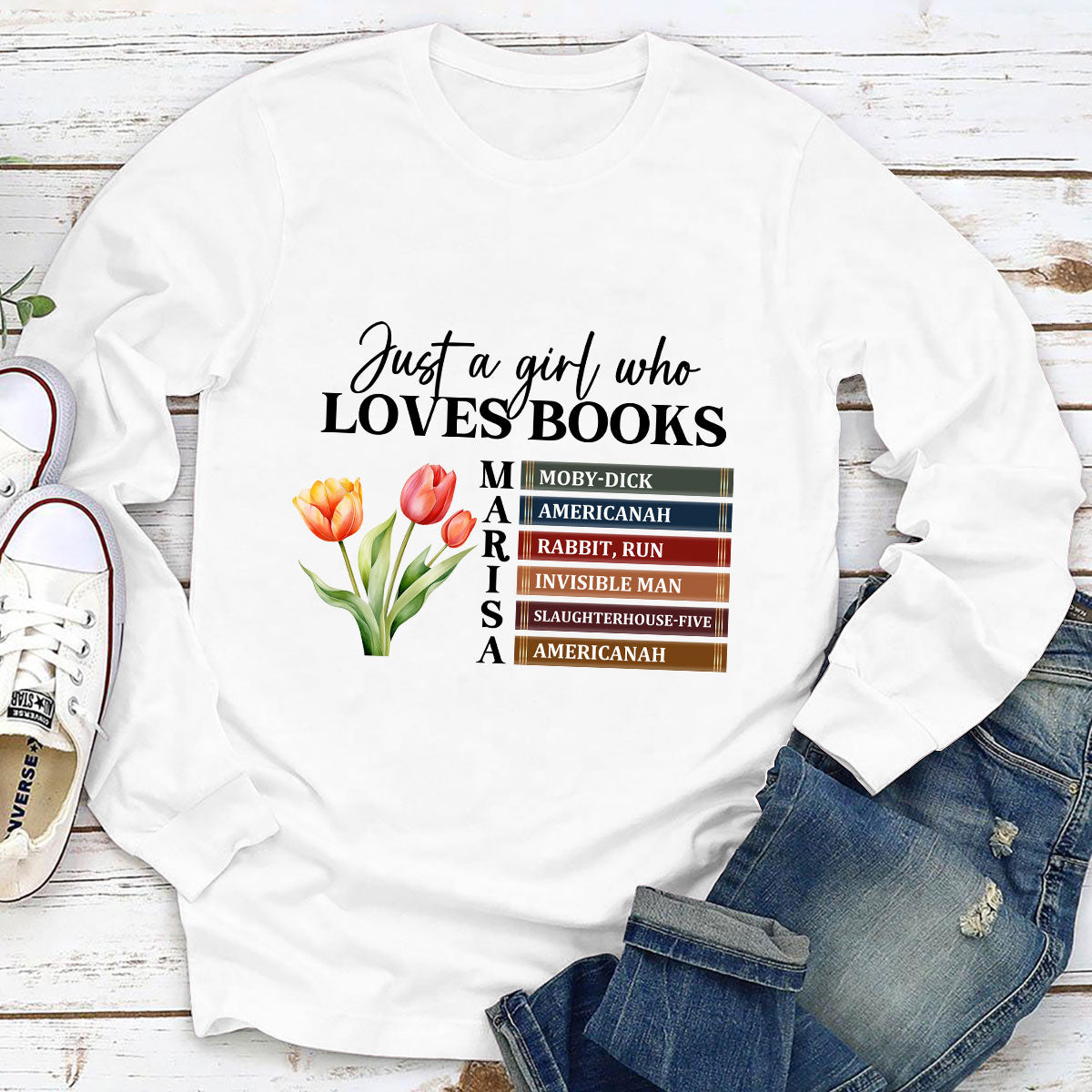 Just A Girl Who Loves Books - Personalized Long Sleeve Shirt