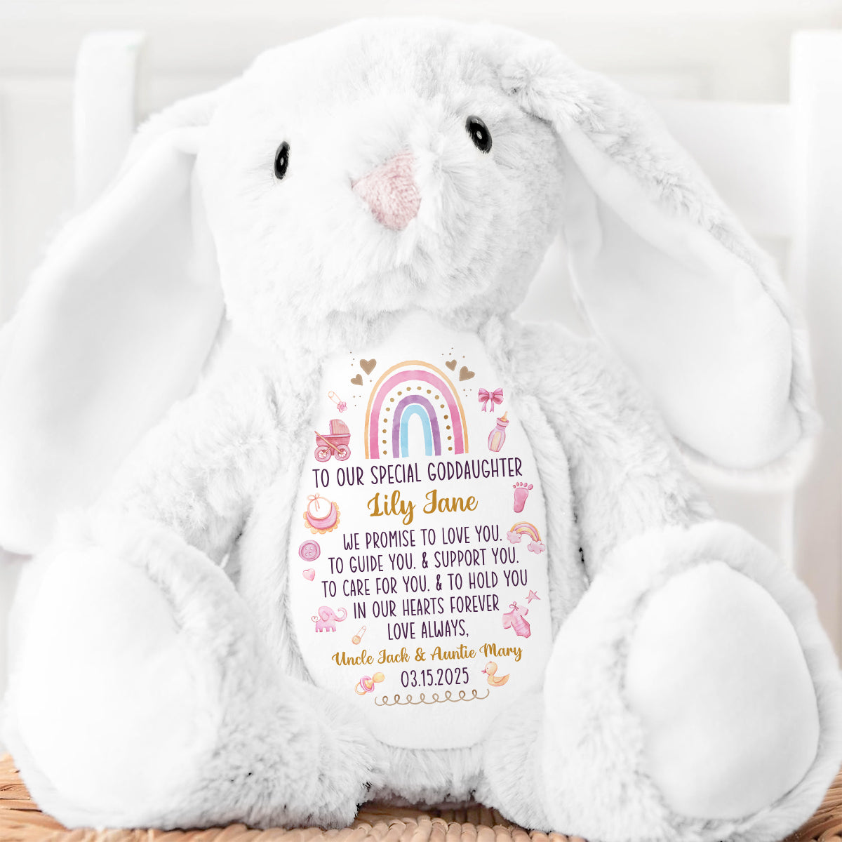 Cute Baby Christening Gift - Personalized Stuffed Bunny