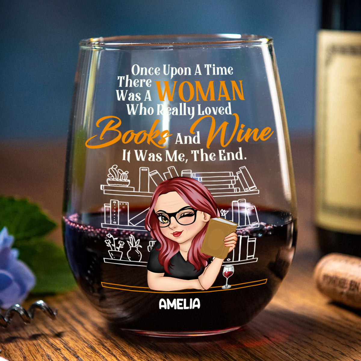 A Woman Who Really Loved Books - Personalized Stemless Wine Glass