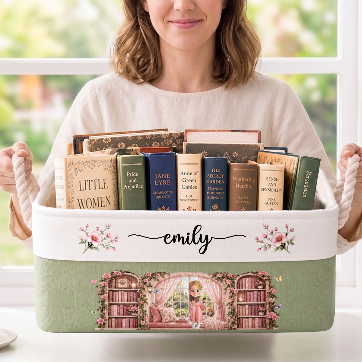 Happiness Is A Room Full Of Books Gift For Book Lover - Personalized Storage Basket