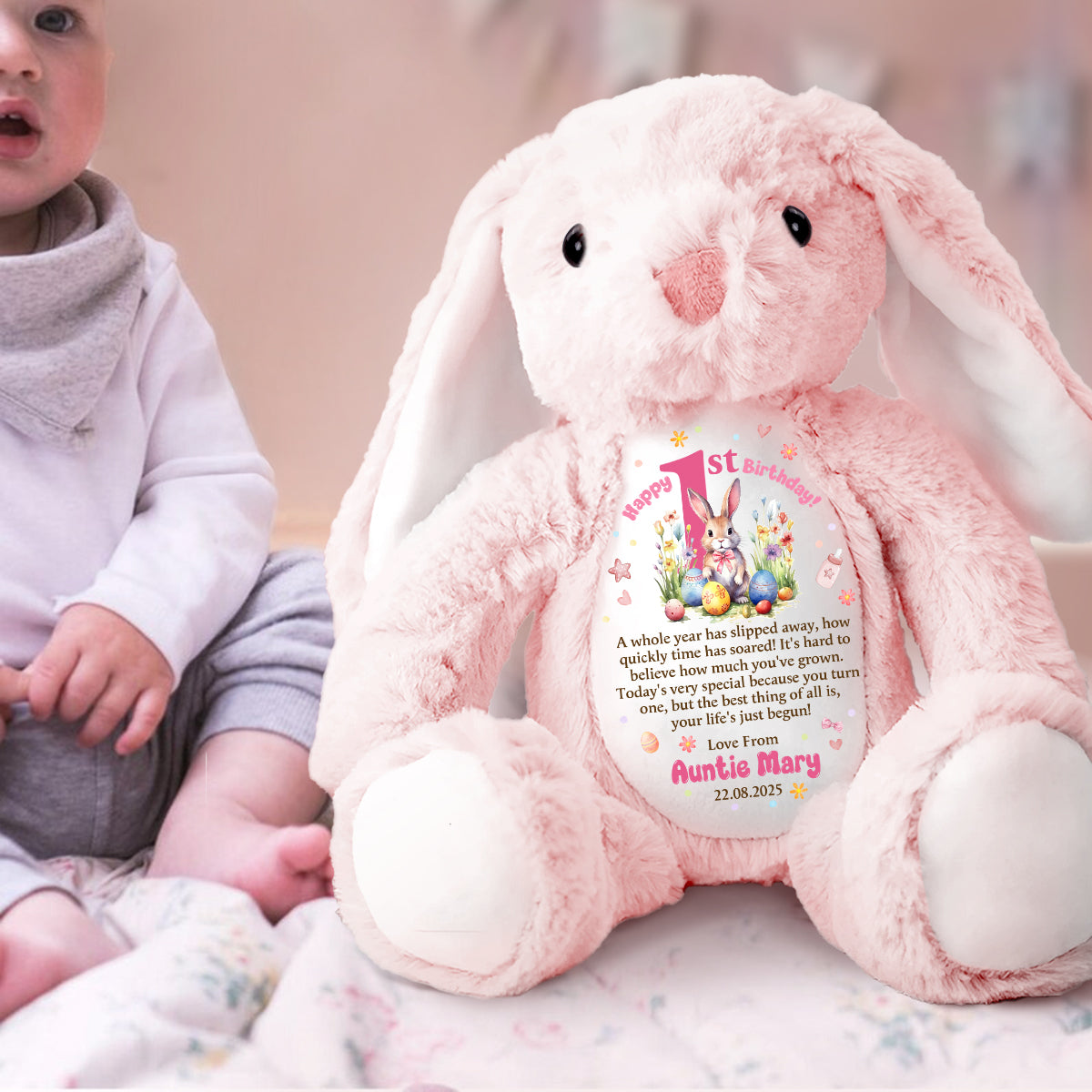 Happy 1st Birthday - Personalized Stuffed Bunny