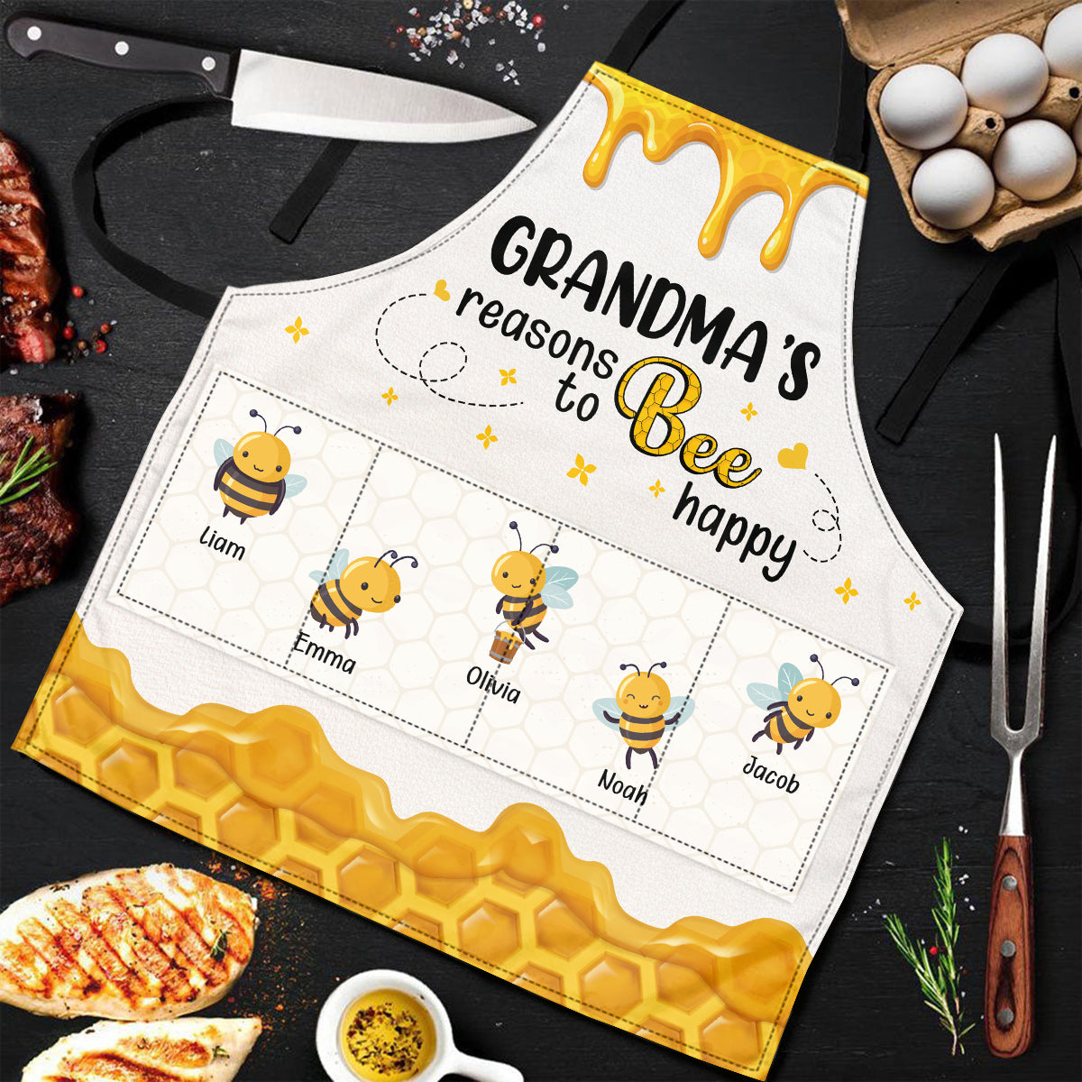 Grandma's Reasons To Bee Happy - Personalized Apron With Packet