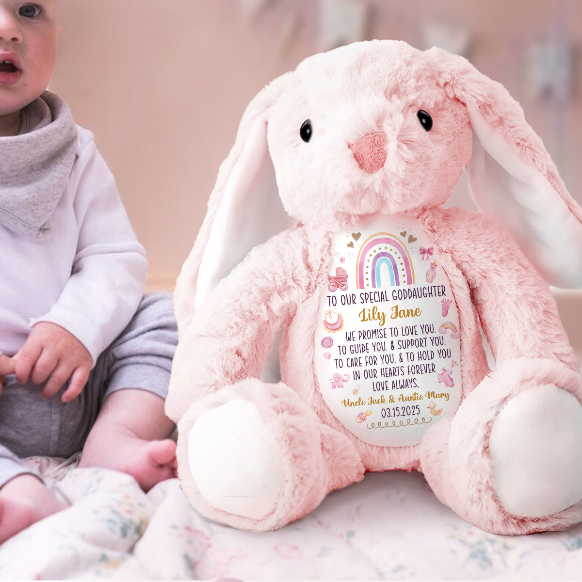 Cute Baby Christening Gift - Personalized Stuffed Bunny