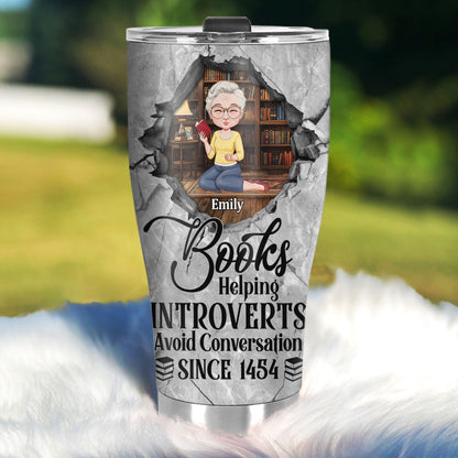 Books Helping Introverts Avoid Conversation - Personalized Stainless Steel Tumbler