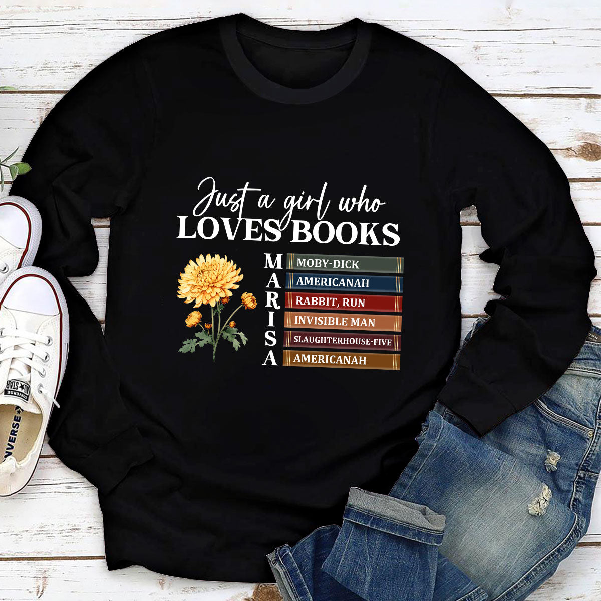 Just A Girl Who Loves Books - Personalized Long Sleeve Shirt