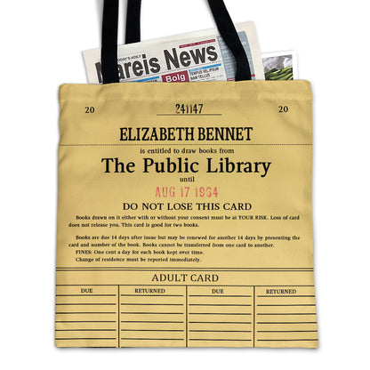 Custom Library Card Tote Bag - Personalized Tote Bag