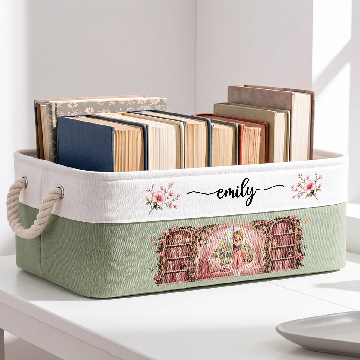 Happiness Is A Room Full Of Books Gift For Book Lover - Personalized Storage Basket