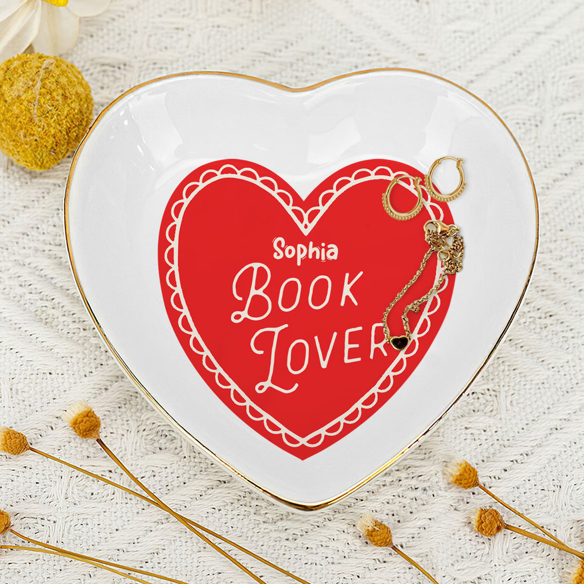 Book Lover - Personalized Heart Shaped Jewelry Dish