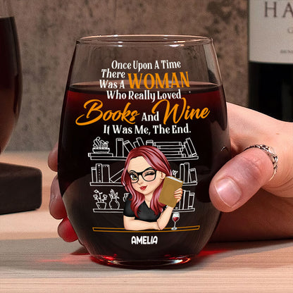 A Woman Who Really Loved Books - Personalized Stemless Wine Glass