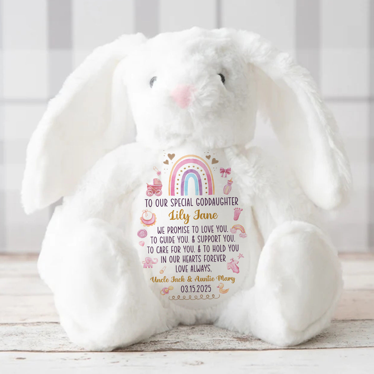 Cute Baby Christening Gift - Personalized Stuffed Bunny