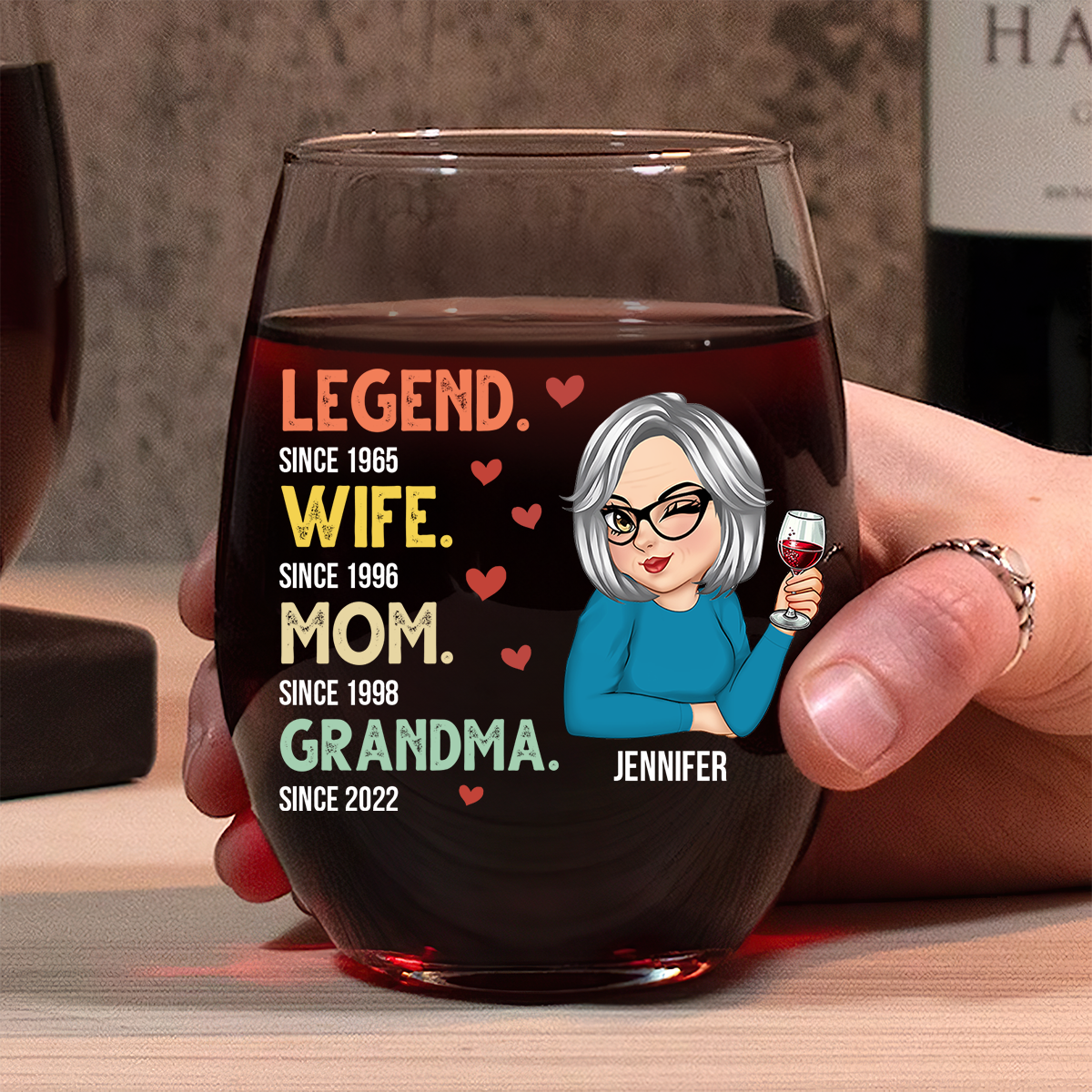 Legend Wife Mom Grandma Personalized Stemless Wine Glass