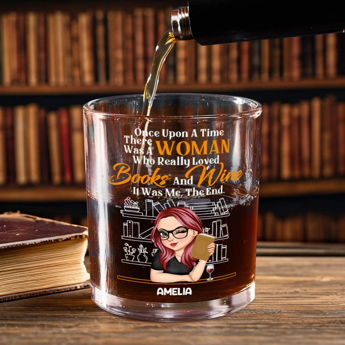 A Woman Who Really Loved Books - Personalized Round Whiskey Glass