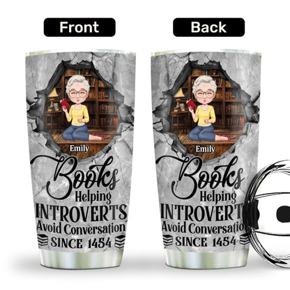 Books Helping Introverts Avoid Conversation - Personalized Stainless Steel Tumbler