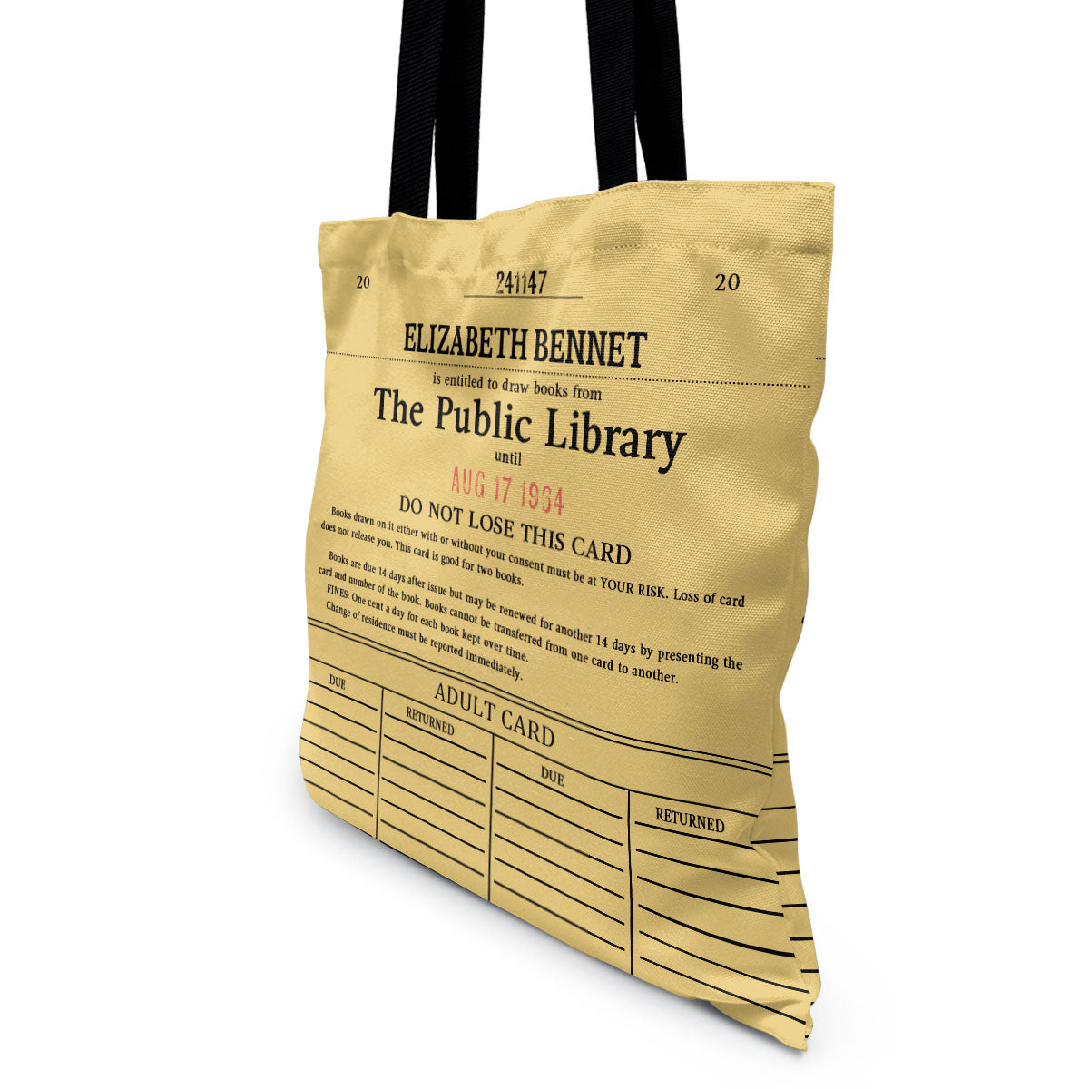 Custom Library Card Tote Bag - Personalized Tote Bag