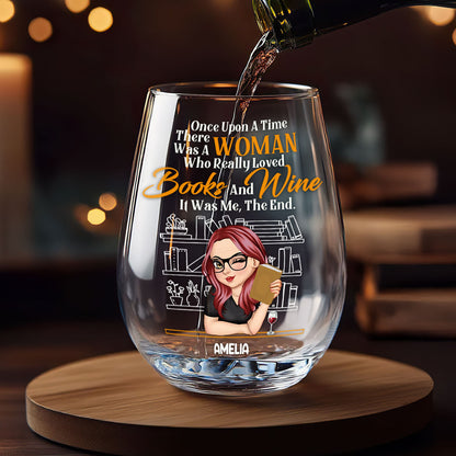 A Woman Who Really Loved Books - Personalized Stemless Wine Glass