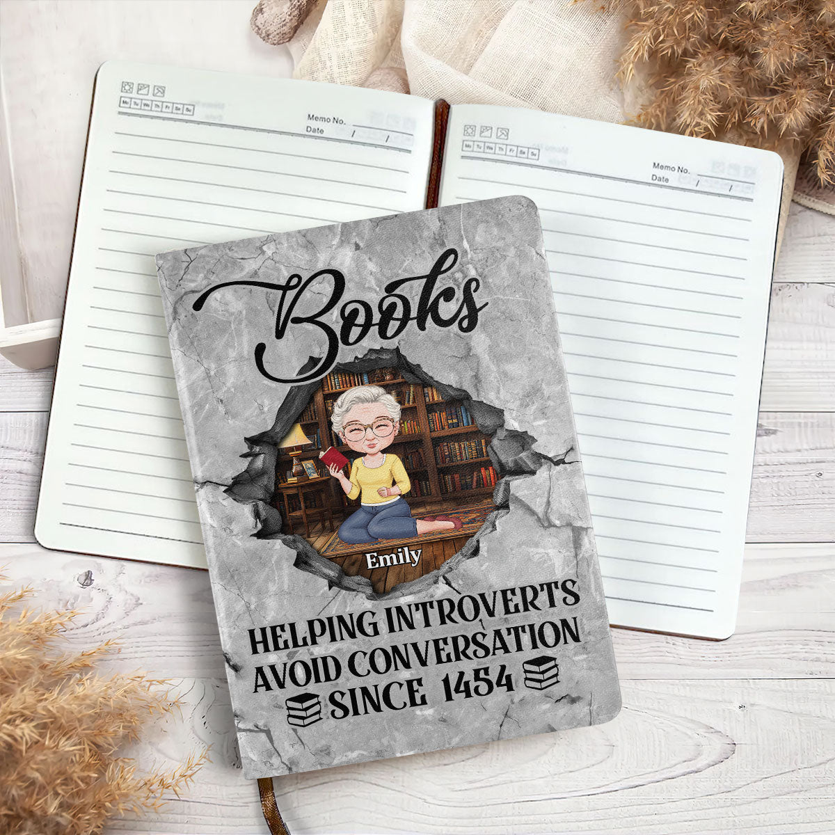 Books Helping Introverts Avoid Conversation Since 1454 - Personalized Leather Cover Notebook