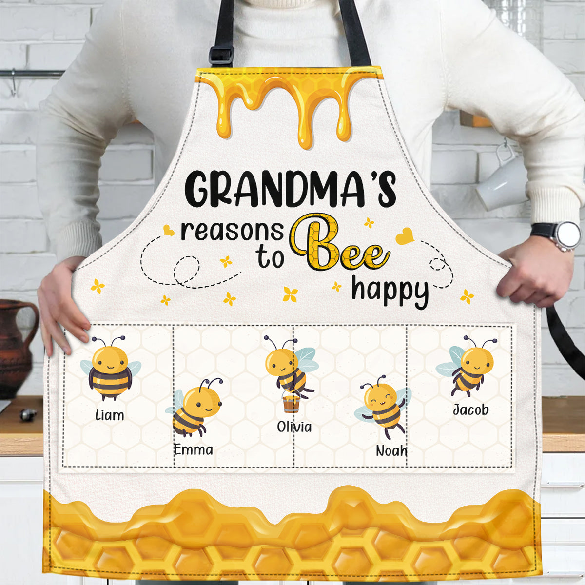 Grandma's Reasons To Bee Happy - Personalized Apron With Packet