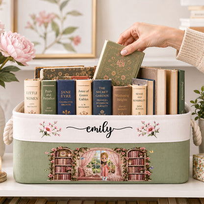 Happiness Is A Room Full Of Books Gift For Book Lover - Personalized Storage Basket