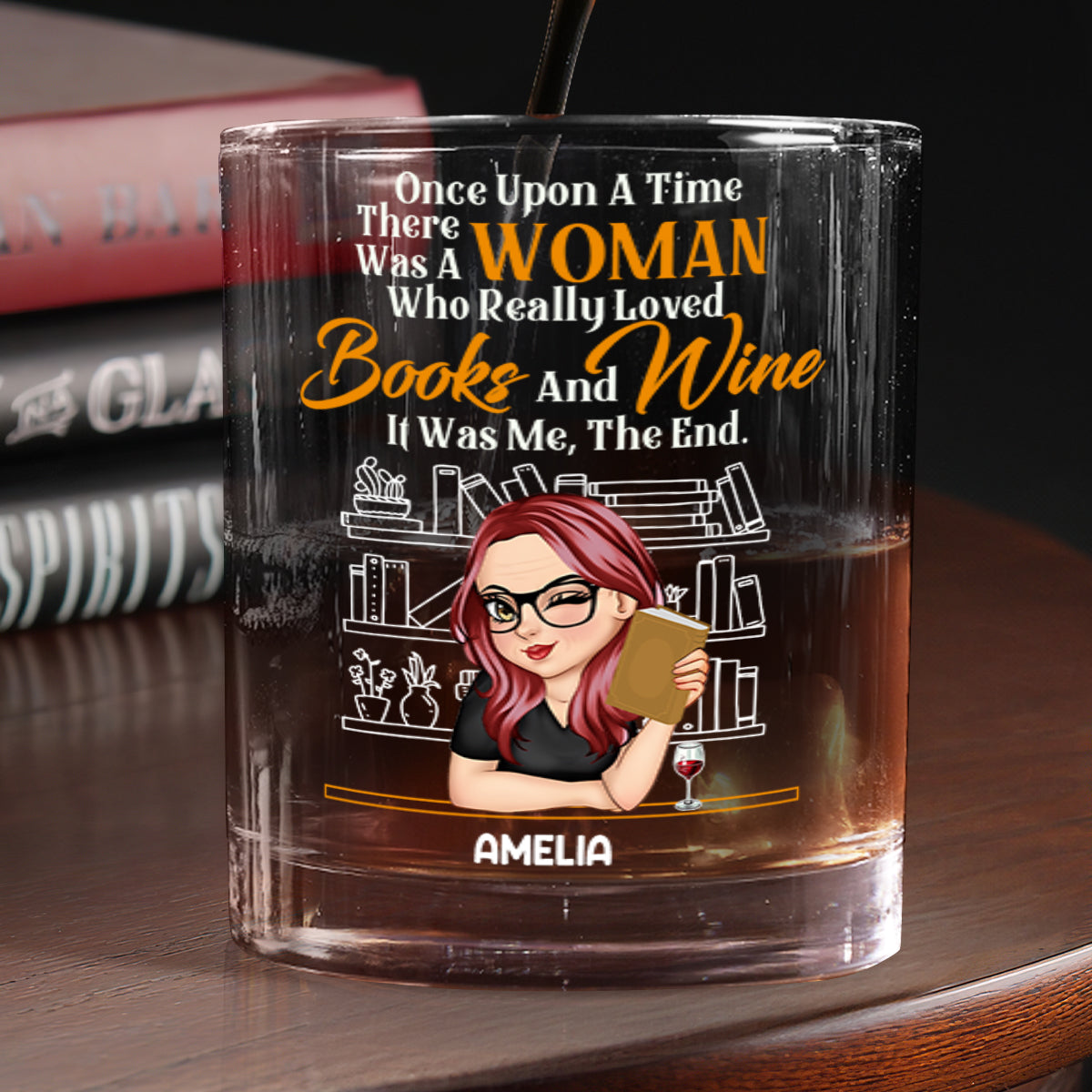 A Woman Who Really Loved Books - Personalized Round Whiskey Glass