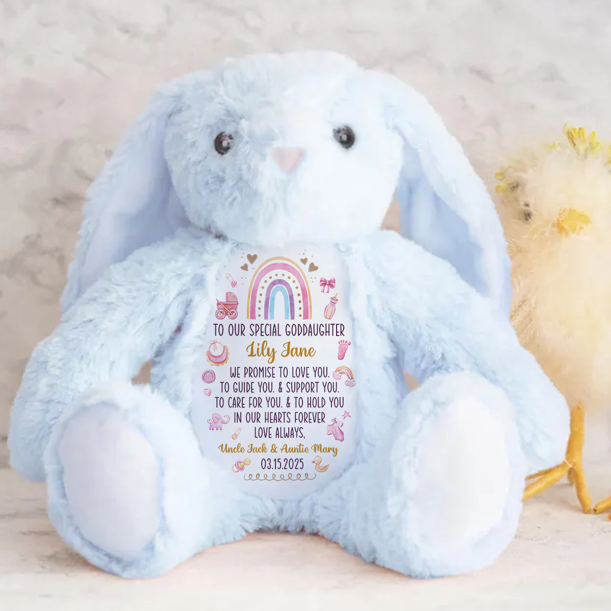 Cute Baby Christening Gift - Personalized Stuffed Bunny