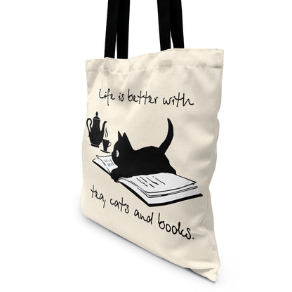 Life Is Better With Tea, Cats And Books Book Lovers Gift TBW35