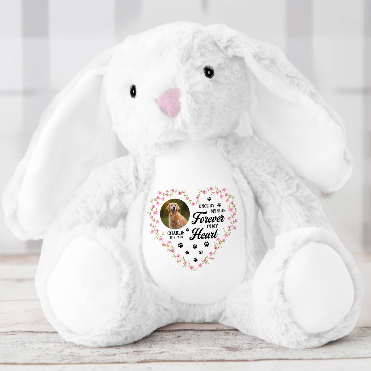 Once By My Side Forever In My Heart - Personalized Stuffed Bunny