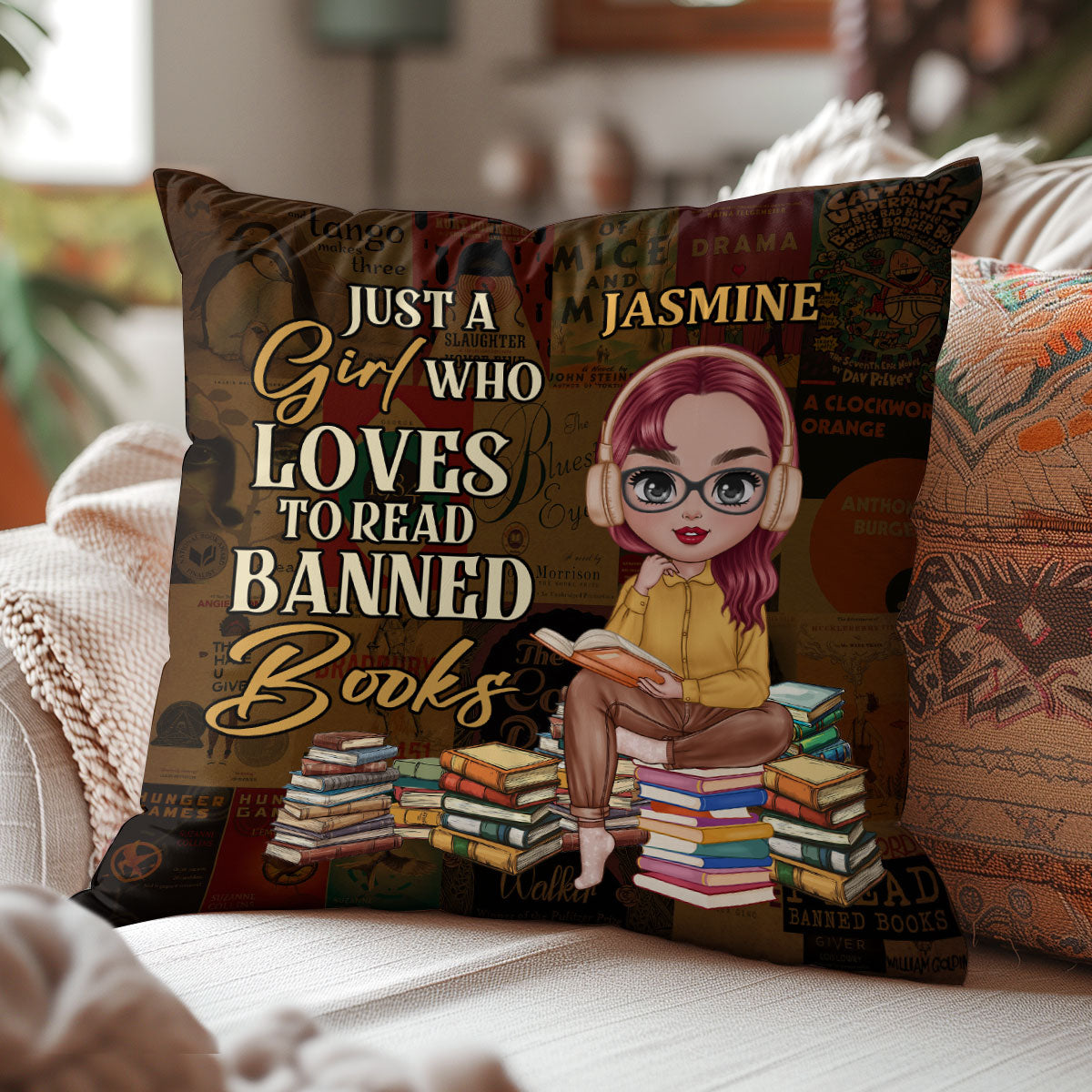 Just A Girl Who Loves To Read Banned Books - Personalized Crystal Velvet Pillow