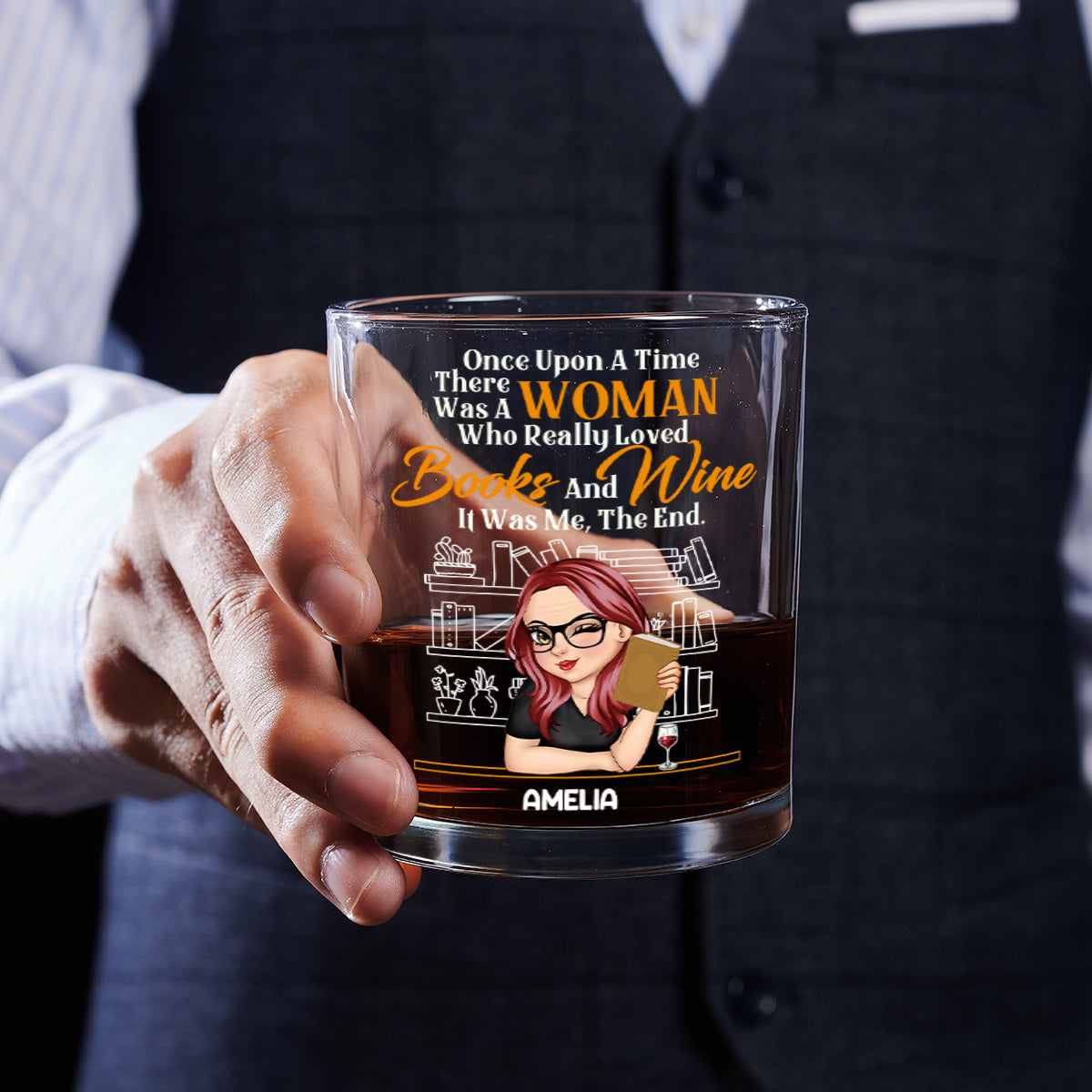 A Woman Who Really Loved Books - Personalized Round Whiskey Glass