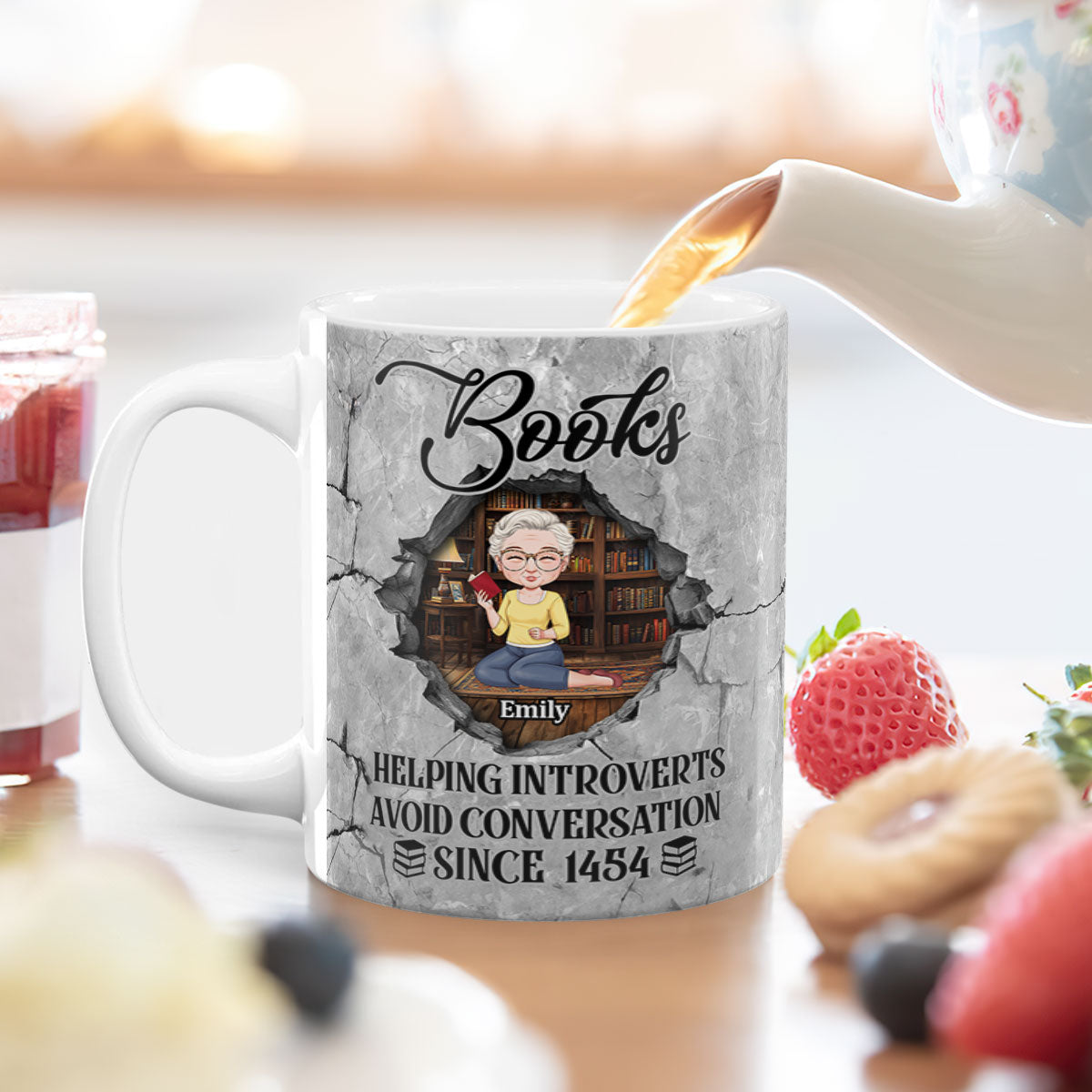 Books Helping Introverts Avoid Conversation Since 1454 - Personalized Ceramic Coffee Mug