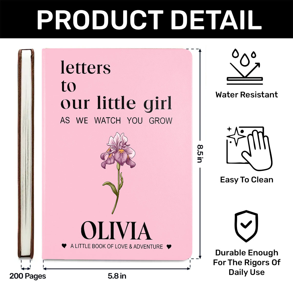 Letters To My Little Girl As I Watch You Grow Baby Journal - Personalized Leather Cover Notebook