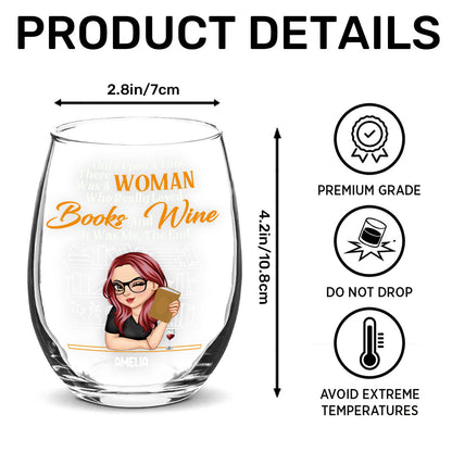 A Woman Who Really Loved Books - Personalized Stemless Wine Glass