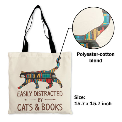 Easily Distracted By Cats And Books Book Lovers Gift TBW39